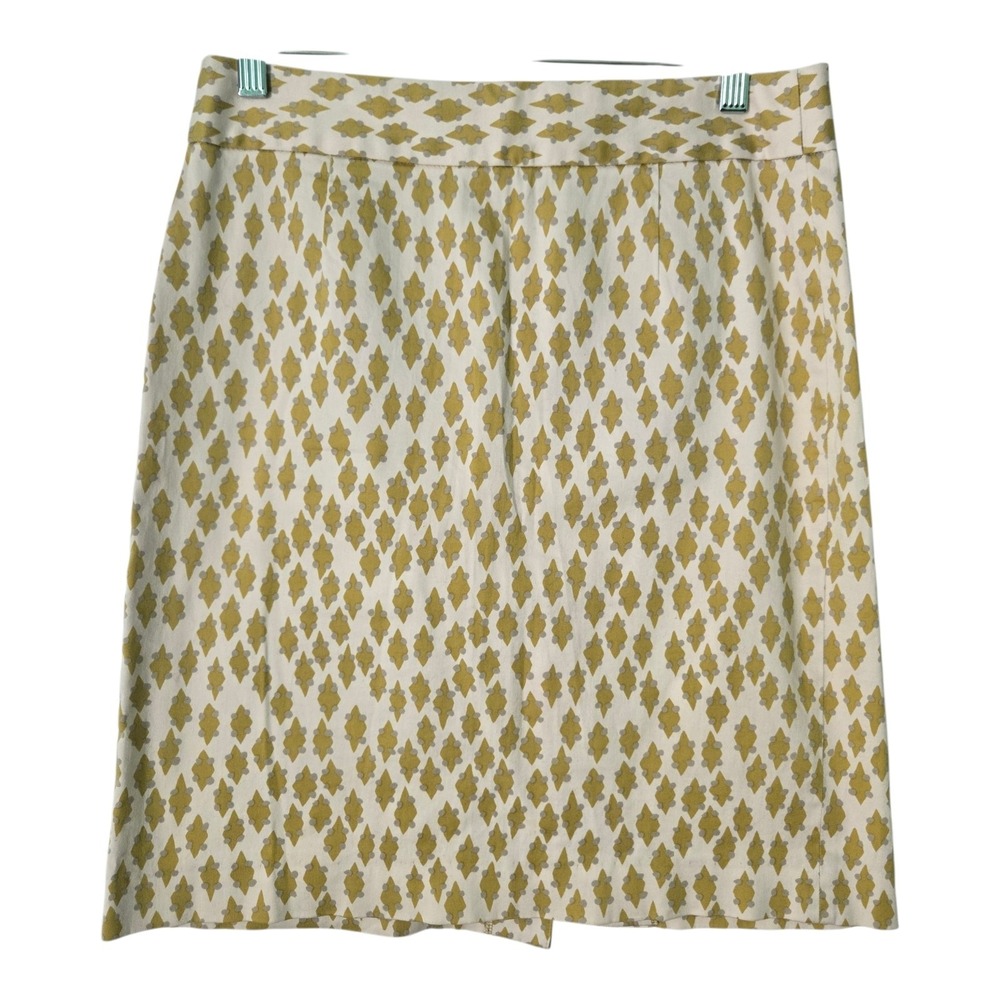 J.Crew Pencil‎ Skirt Womens 8 Mustard Yellow Gray Geometric Diamond Stretch